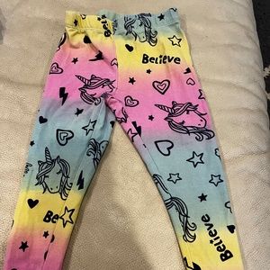 NWOT Rainbow Ombre Kids Cotton Leggings With Hearts and Unicorns